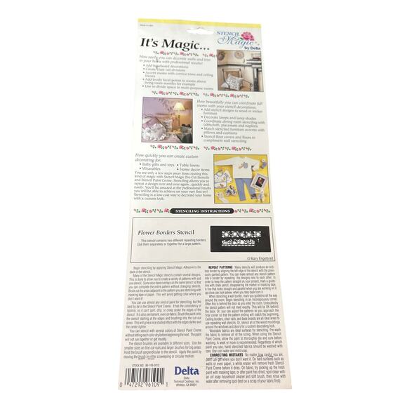 90s Vintage- Stencil Magic By Delta- Flower Borders No. 96 109 0012- NWT - Picture 2 of 6